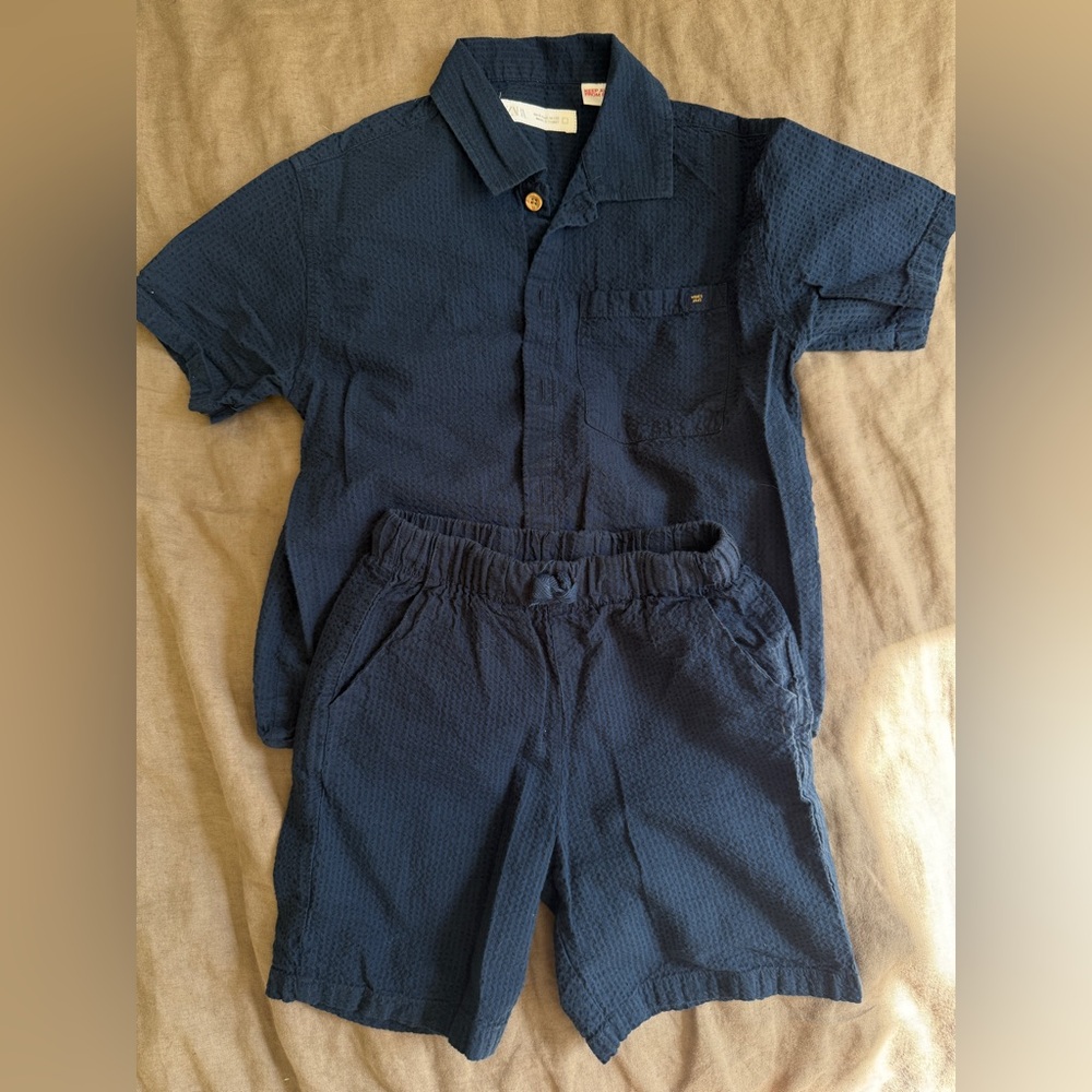 Zara Dark Blue Textured Short set